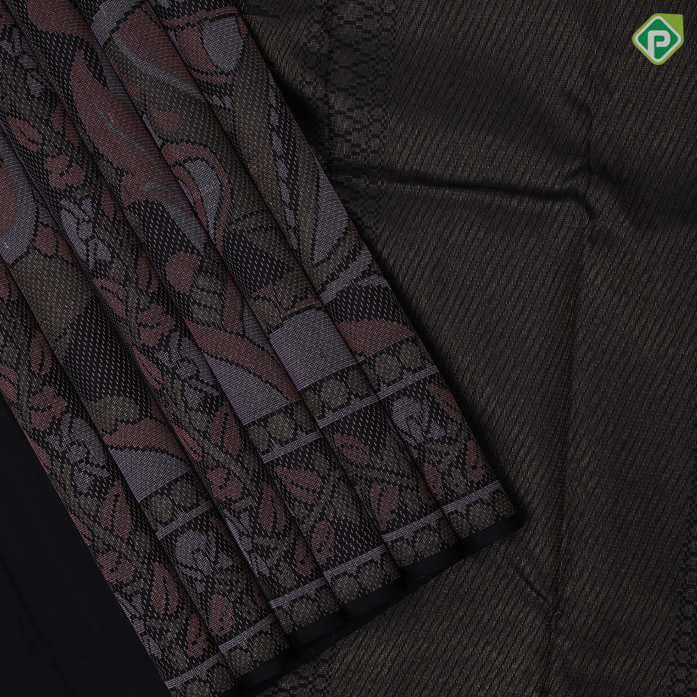 Black Colour Thread Peacock Design Self Colour Paithanic Border Design Luxury Black Silk Saree
