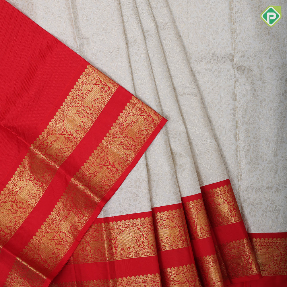 Pinkish orange silver gold zari grand floral design rexona green gold zari retta patti border pattu paavadai lehanka