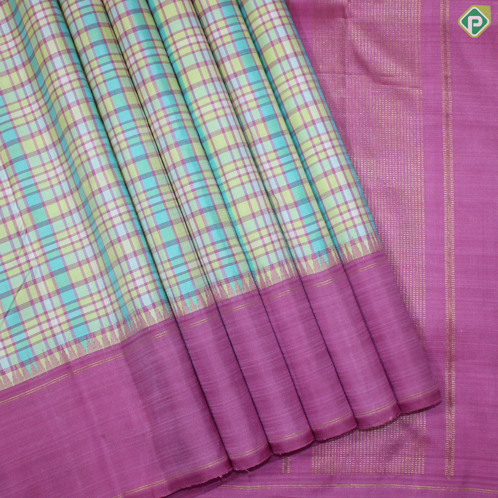 Multi Colure Checked With Pink Colure Border Trendy Designer Silk Saree
