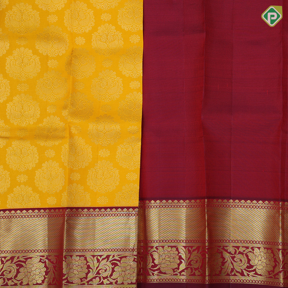 dark yellow gold zari mango butta design maroon gold zari rangoli border pattu paavadai lehanka
