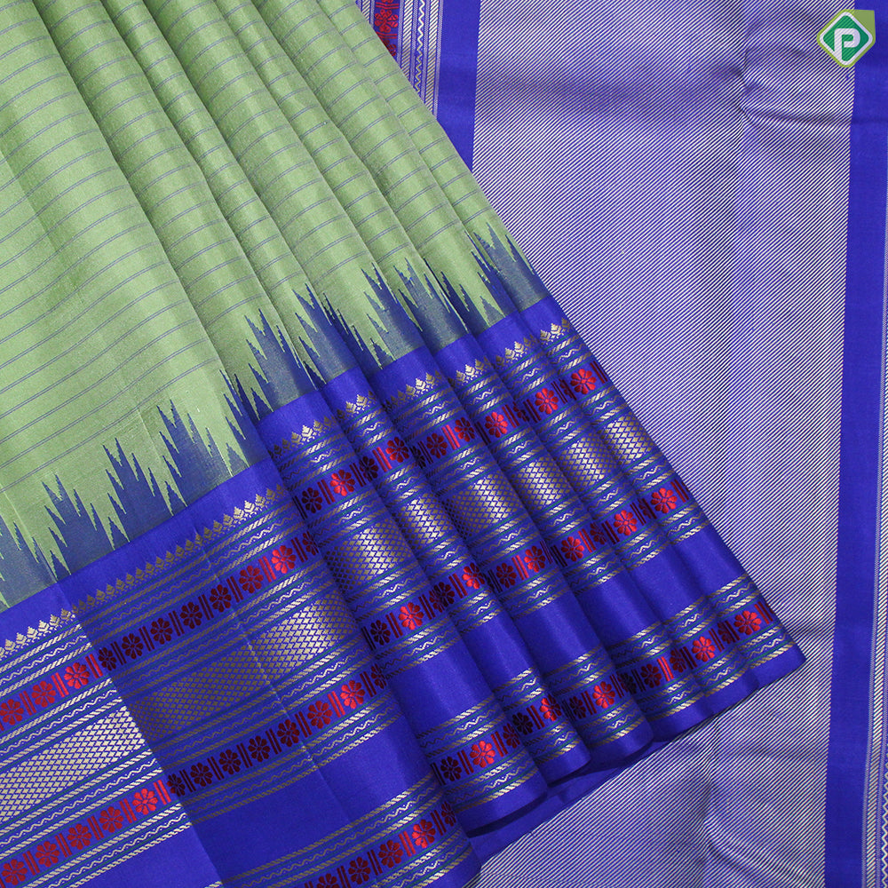 Olive Green With Thread Lines Ink Blue Rising Thread Border Trendy Silk Saree