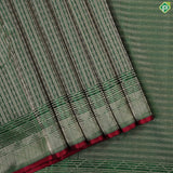 Forest green Gold Zari self designed Stripes design self gold zari red edge border trendy designer silk saree