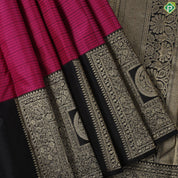 Rani pink black checks thread work design contrast luxury black gold zari border trendy silk saree
