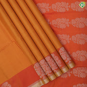 Mango yellow rust lines full body design self gold zari border soft silk saree