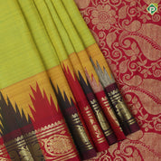 Manthulir green gold zari small butta double color partial temple one side border silk saree