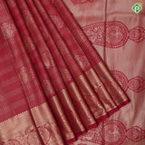 Cherry red gold zari micro checks and butta self gold zari peacock butta border Art silk saree