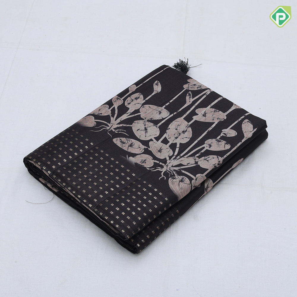 Solid color cream fancy plant design self gold zari button border fancy cotton saree