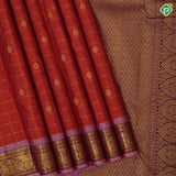 Rust Orange Gold Zari Checked Flower Motif Magenta Peacock Border Design Traditional Silk Saree