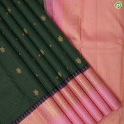 Jungle green gold zari kattam gandapiranda star butta baby pink rangoli design temple border traditional silk saree