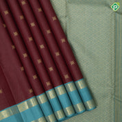 Red Brown Gold Zari Vairaoosi Small Motif Rama Green Elephant Peacock Border Design Traditional Silk Saree
