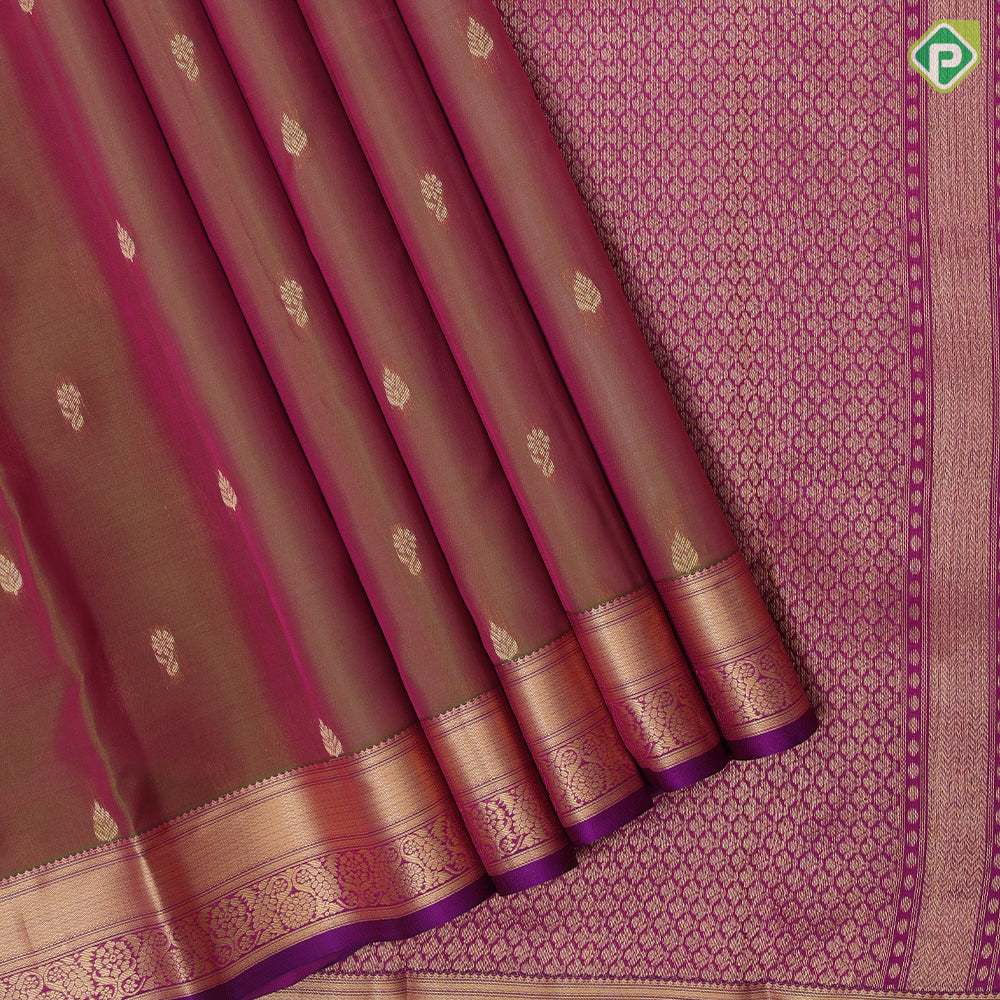 Manthulir Gold Zari Thilagam Flower Butta Design Pink Colour Floral Border Design Pure Mix Silk Saree