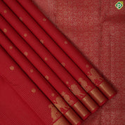 tomato red gold zari vairaoosi kattam annam chakram butta self gold zari mayilkan edge border Koorai silk saree