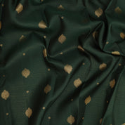 Deep green gold zari flower butta design contrast chilly red gold zari rettapet border grand bridal silk saree