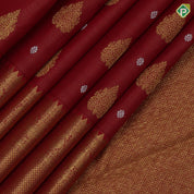 Cherry red gold zari thilagam butta vairaoosi self gold zari diamond design border koorai silk saree