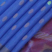 Cornflower blue gold zari chakkaram butta motifs self gold zari lines Ikkat design pallu concept linen soft silk saree