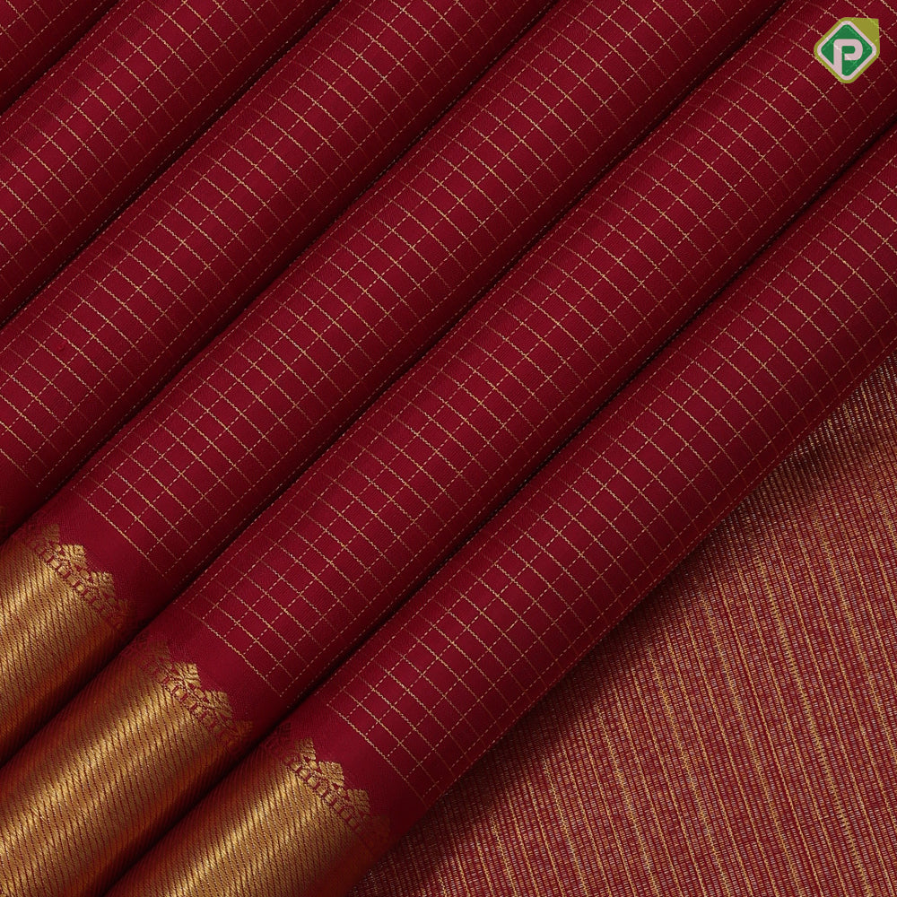Chilly Red Gold Zari Vairaoosi Checks Self Colour Bavanji Border Design Traditional Silk Saree