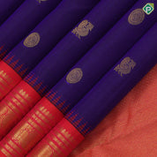 Navy Blue Gold Zari Chagaram Peacock Design Tomato Red Ruthracham Peacock Border Design Traditional Silk Saree