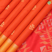 Honey orange gold zari fancy leaf butta design self gold zari border soft silk saree