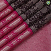 Walnut copper zari meena work grand creeper design rose pink silver zari peacock butta lines border grand bridal silk saree