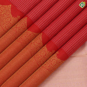Tomato red cream white checked design Self color gold zari turning border traditional silk saree