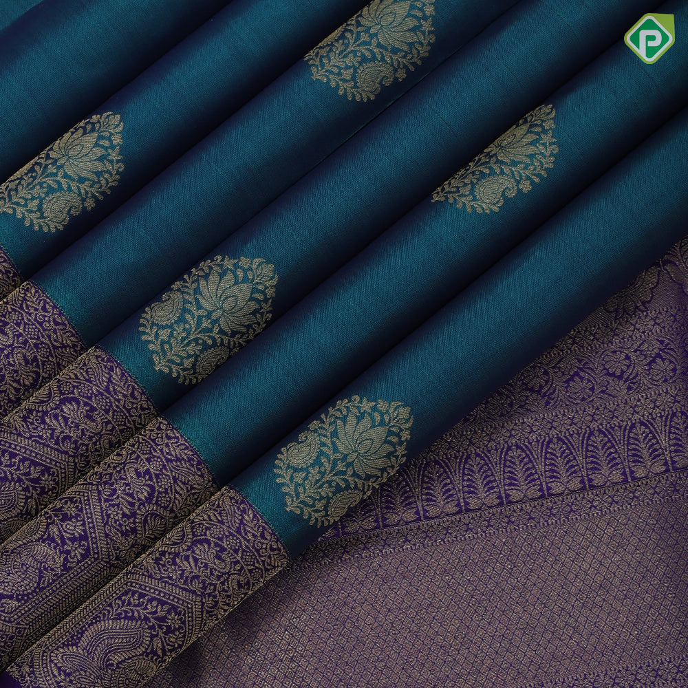 Peacock blue gold zari lotus mango combo design royal blue gold zari peacock frame banaras style border gift silk saree