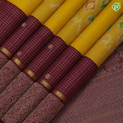 Mango yellow gold zari round butta ikkat design maroon gold zari multi concept design border ikkat silk saree