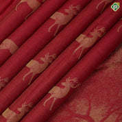 Maroon red gold zari wild deer butta design borderless pallu wild effect weaved design signature silk saree