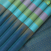 Multi color Lines self designed checked design Peacock blue gold zari temple green edge border silk saree
