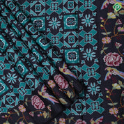 Black base trending color geometrical pattern self multi color embroidered border fancy dola silk saree
