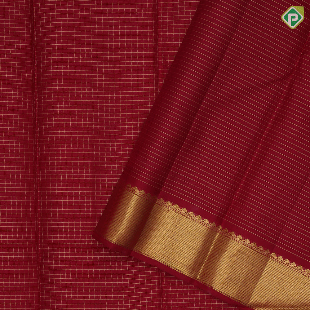Chilly Red Gold Zari Vairaoosi Checks Self Colour Bavanji Border Design Traditional Silk Saree