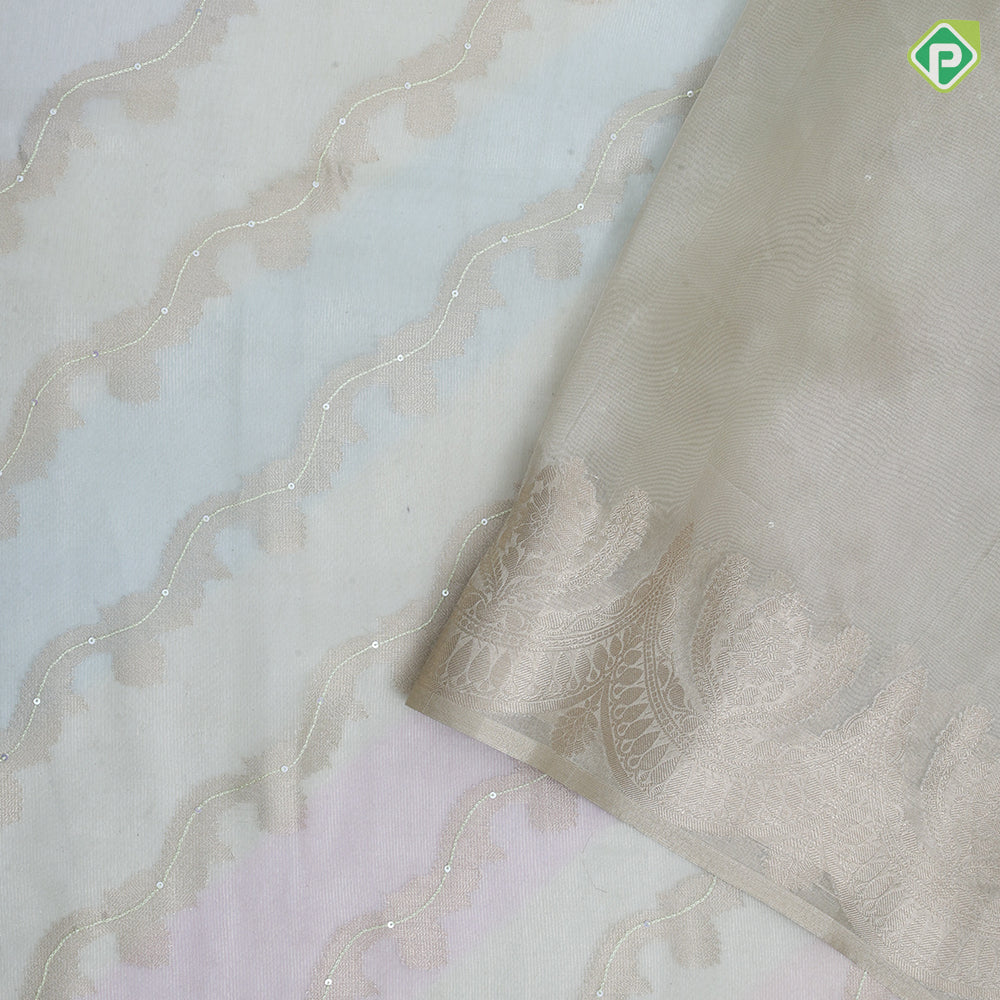 Mint green zari floral tissue design self zari floral pattern border fancy tissue saree