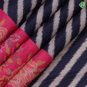 Black base beige color zebra cross lines contrast base multi color embroidered cut work border fancy dola silk saree