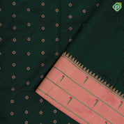 Dark green gold zari flowers butta design peach pink gold zari paithani work border and pallu design banaras style silk saree