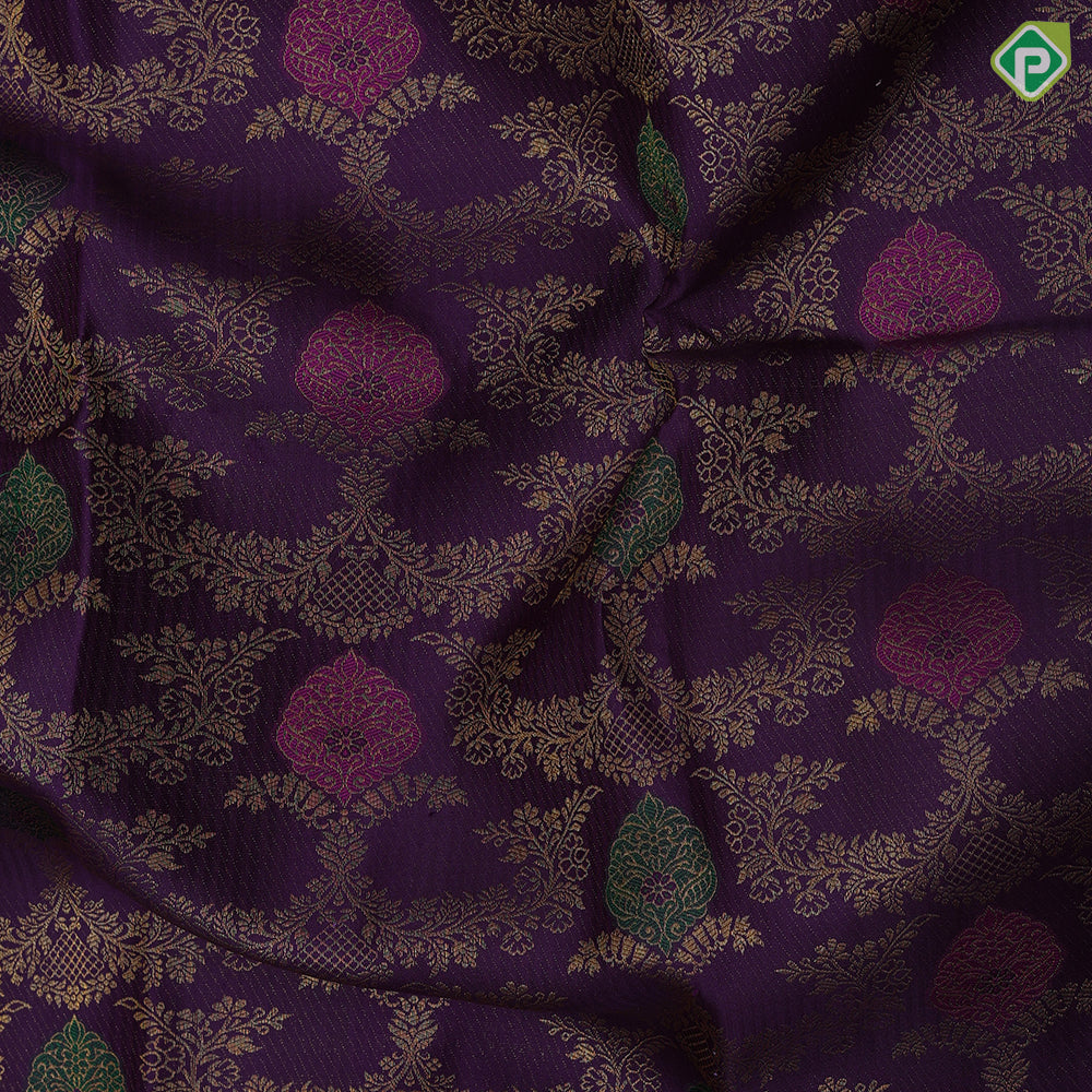 Purple blue gold zari meena work grand creeper design rani red gold zari mayilkan fancy floral border grand bridal silk saree