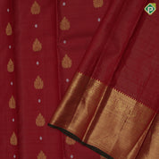 Cherry red gold zari thilagam butta vairaoosi self gold zari diamond design border koorai silk saree