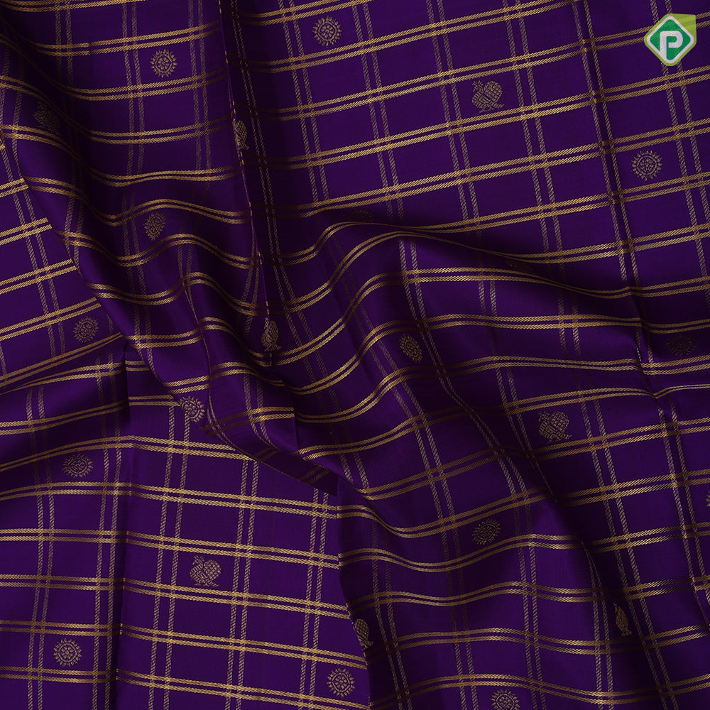 Puirple blue gold zari double checks and butta rexona green gold zari rangoli border pattu paavadai lehanka