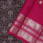 Walnut copper zari meena work grand creeper design rose pink silver zari peacock butta lines border grand bridal silk saree