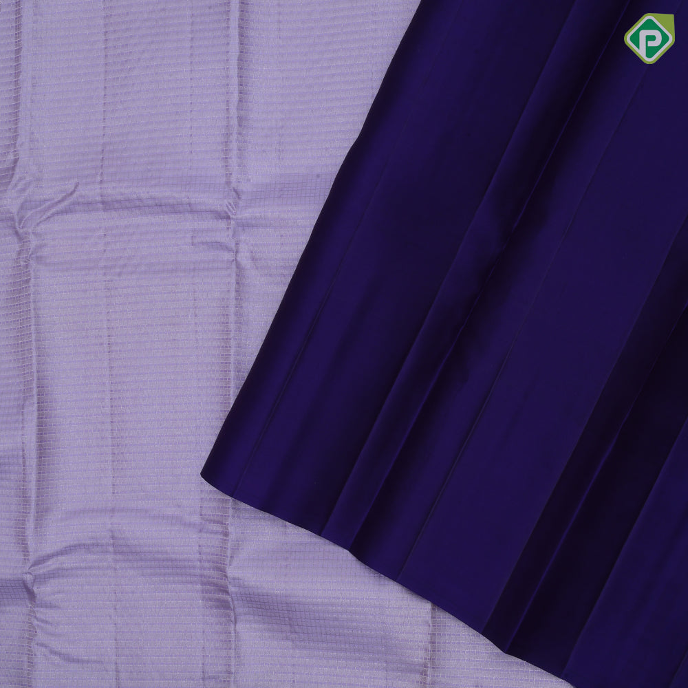 Lavender gold zari checked window panel contrast bule and gold Bharatanatyam butta traditional silk saree