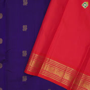 Navy Blue Gold Zari Chagaram Peacock Design Tomato Red Ruthracham Peacock Border Design Traditional Silk Saree