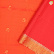 Honey orange gold zari fancy leaf butta design self gold zari border soft silk saree