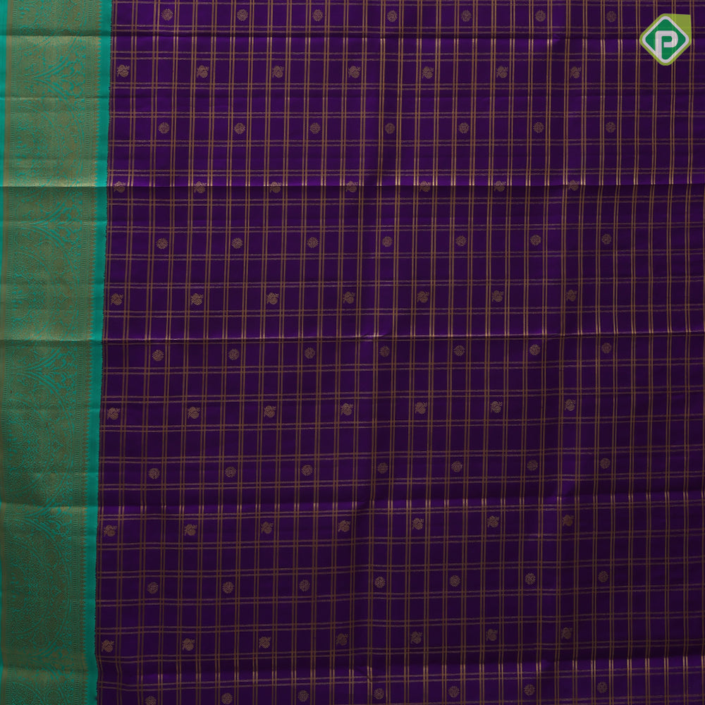 Puirple blue gold zari double checks and butta rexona green gold zari rangoli border pattu paavadai lehanka