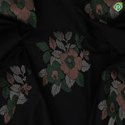 Luxury black with multi color zari flower bunch butta design borderless luxury black silk saree