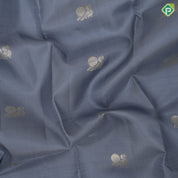 Steel grey silver gold zari Annam butta design self silver gold zari multi lines meena work border traditional Navratri silk saree