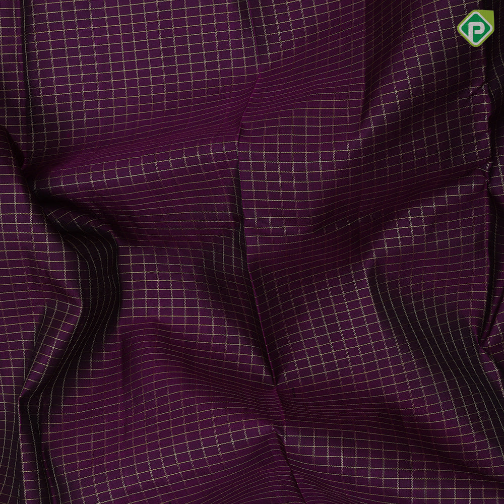 Purple Gold Zari Vairaoosi Checks Bottle Green Peacock Chagaram Motif Border Design Traditional Silk Saree