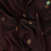 Dark claret red gold zari vairaoosi chakkaram butta motifs self gold zari multi color lines green edge border retro silk saree