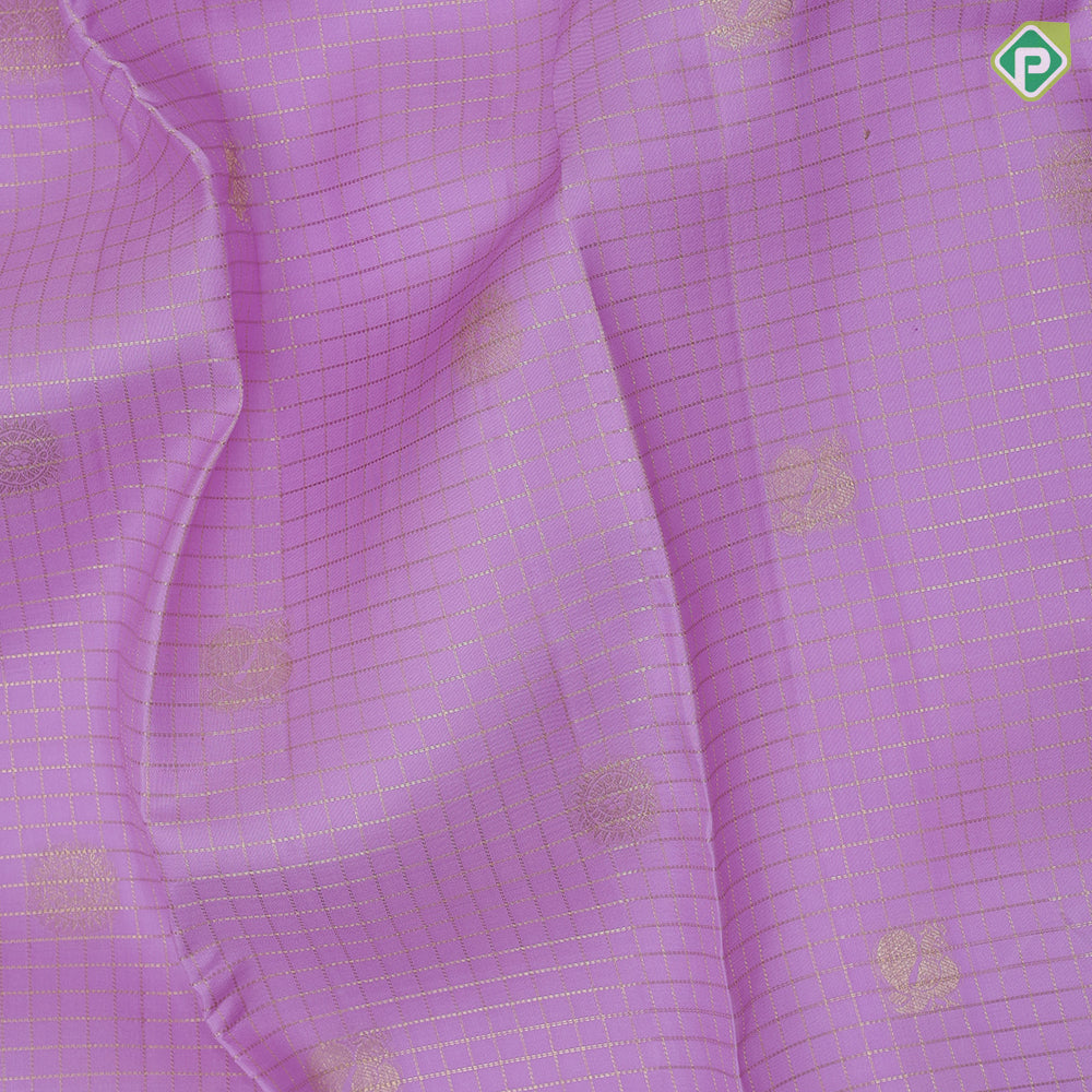Lavender with gold zari vairaoosi checks butta design self gold zari retta pett border traditional silk saree