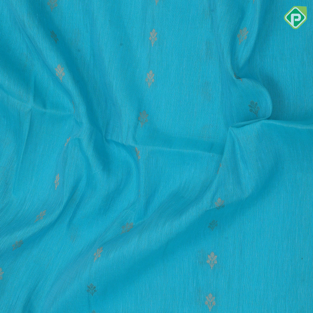Turquoise blue gold zari fancy flower stripes self gold zari border ikkat style pallu linen soft silk saree