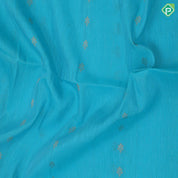 Turquoise blue gold zari fancy flower stripes self gold zari border ikkat style pallu linen soft silk saree