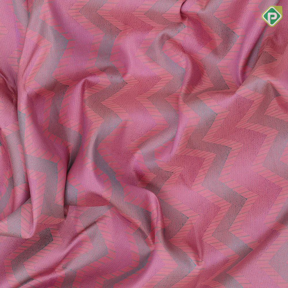 Light pink multi color thread work zig zag design self gold zari big fancy floral butta motifs border trendy designer silk saree
