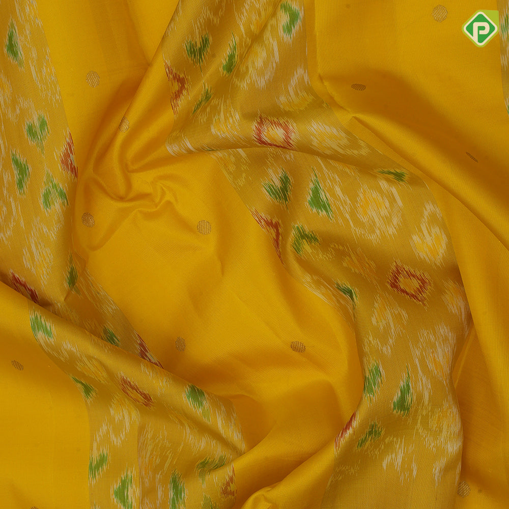 Mango yellow gold zari round butta ikkat design maroon gold zari multi concept design border ikkat silk saree